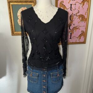 Elegant Black Beaded Women's Top
